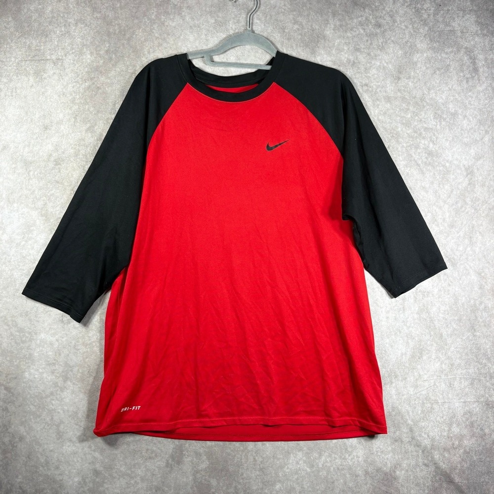 Nike Hydroguard Shirt Mens Size XL Red Black Dri Fit Training Athletic Cut Gym